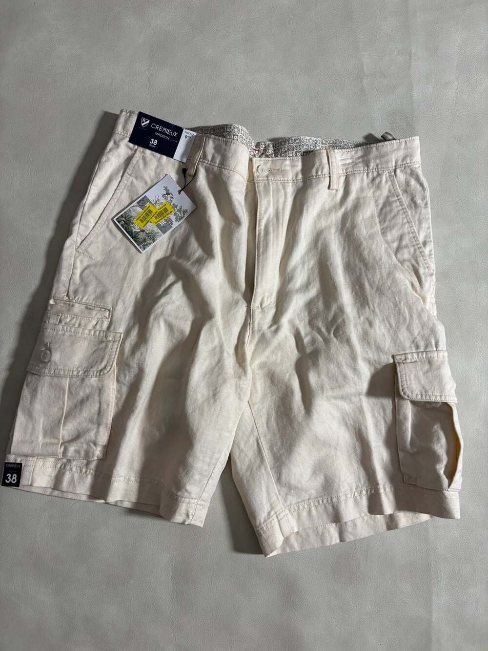 Cremieux Madison Cargo Shorts Size 38 Ivory Linen Blend